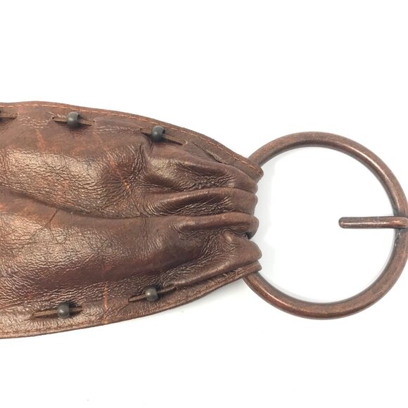 Suzi Roher Artisan Leather Belt With Beaded Accent & Vintage Copper Buckle Med P main image 6